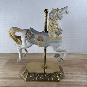 Westminster Carousel Collection Brass Base Pastel Colors Roses Floral Ceramic